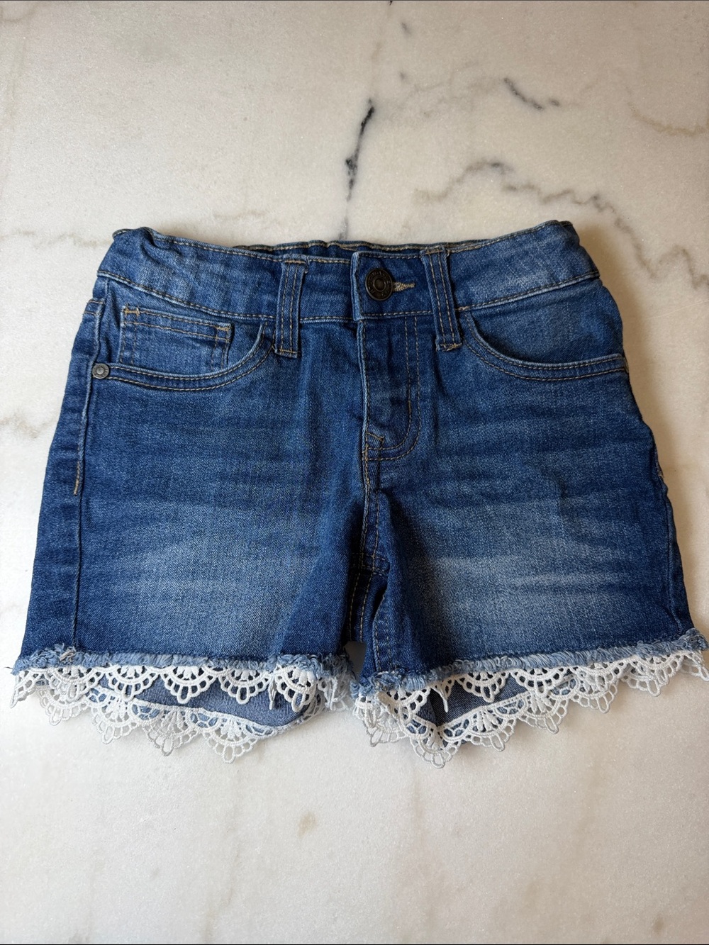Vigoss Denim Shorts with White Lace Hem